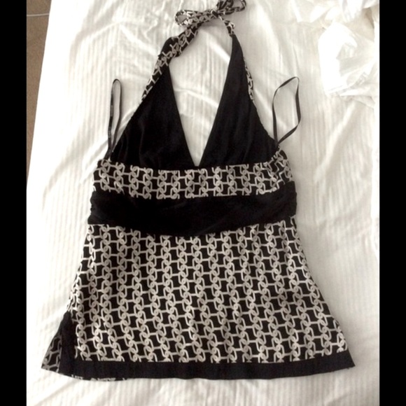Bebe Halter top. Beautiful Satin Black and white too. Extremely Flattering. - Picture 4 of 4